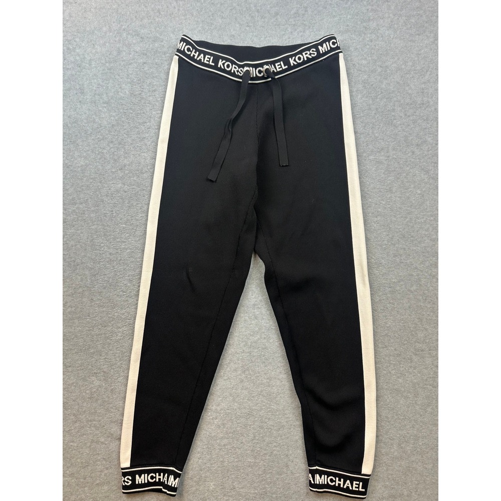 Michael Kors Womens Black Logo Knit Joggers Side Stripe Track Pants Small